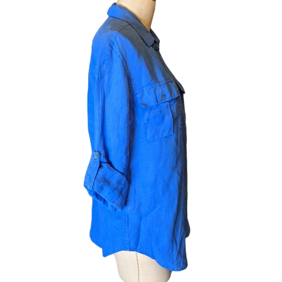 Tommy Bahama Blue Linen Button Down Shirt Blouse Women's Size Medium - Picture 2 of 6